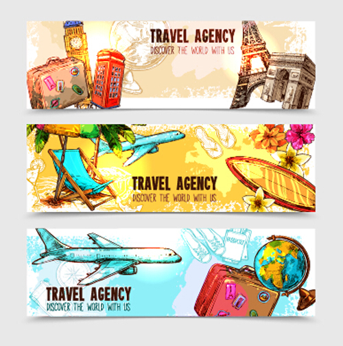 Travel agency banner hand drawn vector  