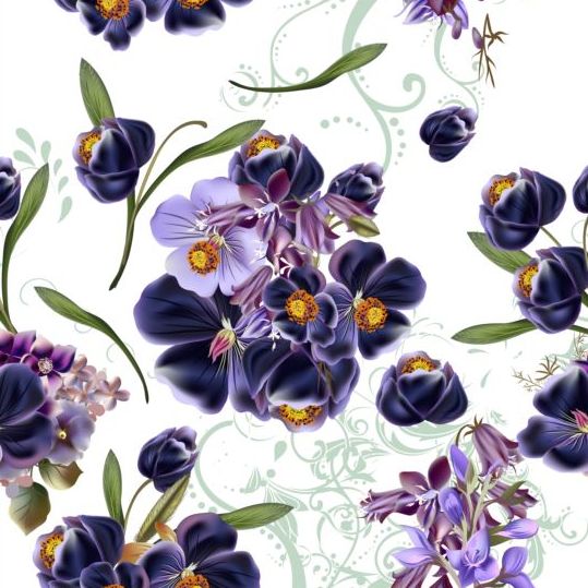 紫色の花ベクトルによるベクトルパターン02  