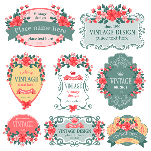 Vintage floral labels vector graphics  