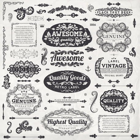 Vintage label and Ornaments design vector set 03  