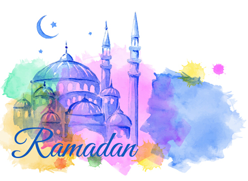 Watercolor drawing ramadan Kareem vector background 03  