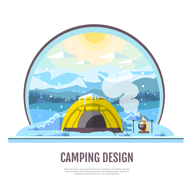 冬のキャンプテントの背景ベクトルのデザイン09  