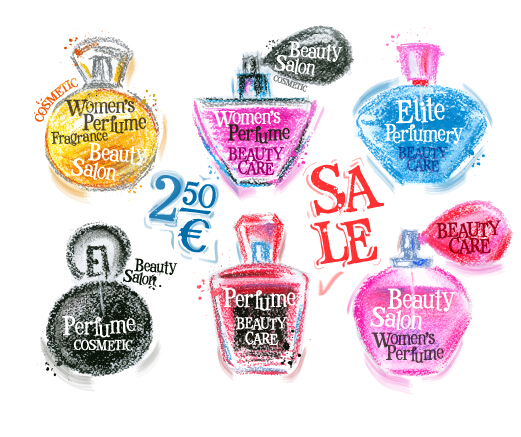 Women perfume hand drawn vector set  