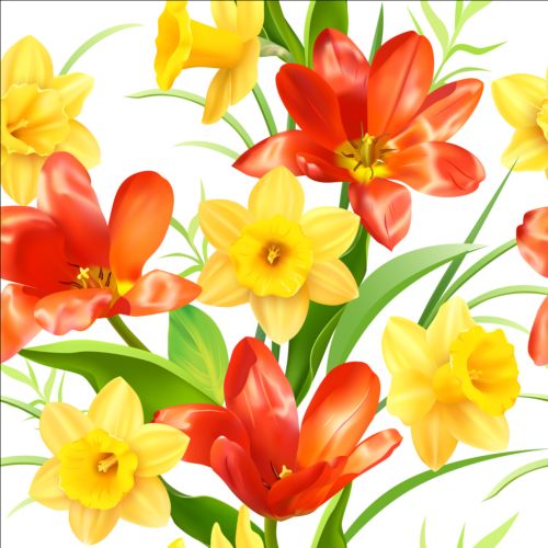 Yellow with red flower pattern vector  