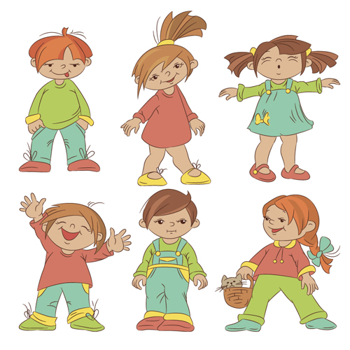 Set of cute cartoon children vector 01  