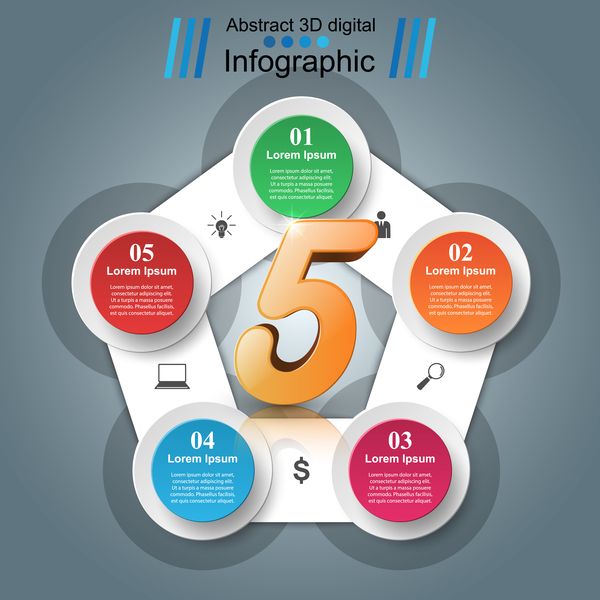 five circle infographic vector  