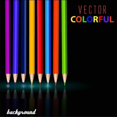 Colorful pencil with black background vector 02  