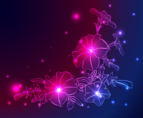 Set of Neon with flowers vector graphic 01  