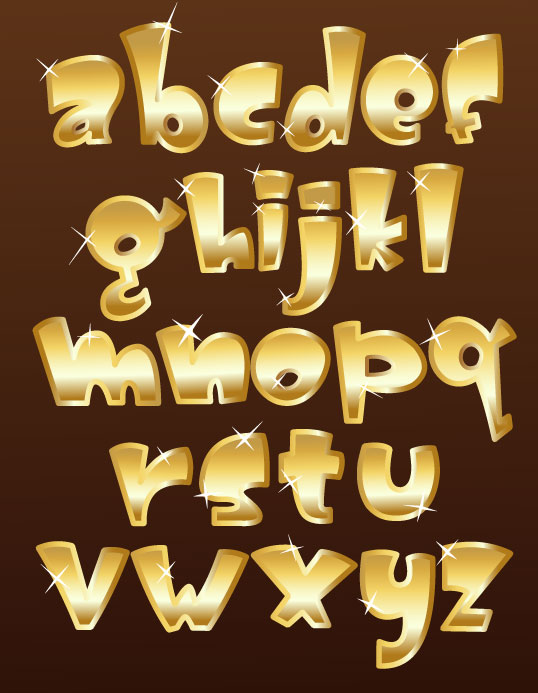 Shiny gold Alphabet and numeral, Punctuation vector 02  
