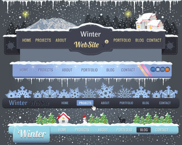 winter Christmas style Site Navigation design vector 02  