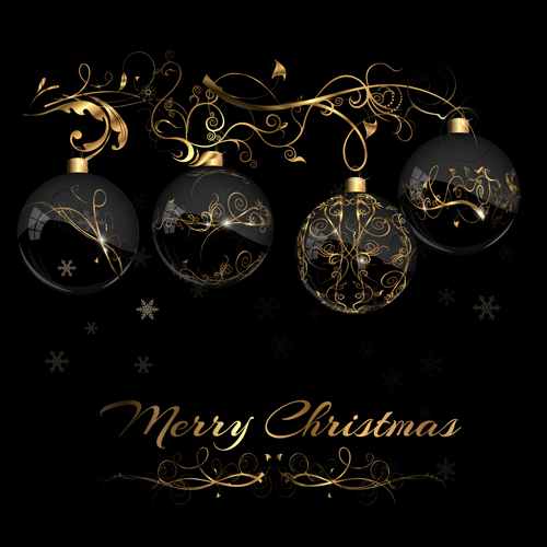 2015 christmas black background with glass baubles vector 04  