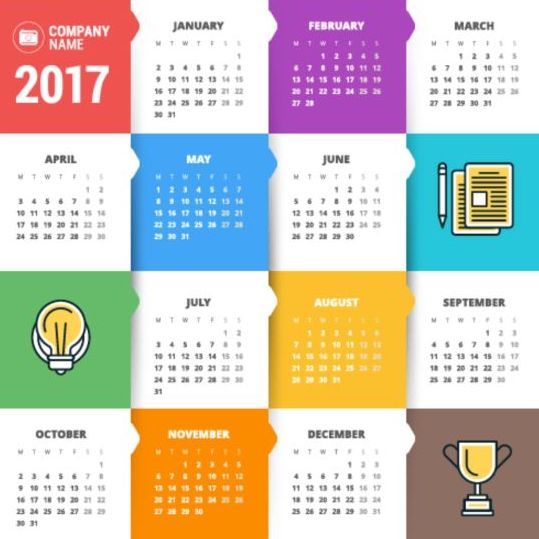 2017 calendario griglia materiale vettore 02  