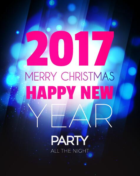 2017 Новый год с рождественской вечеринки векторов листовки набор 09  
