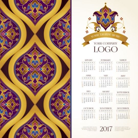 2017 kalendrar med blom dekor mönster vektor 06  