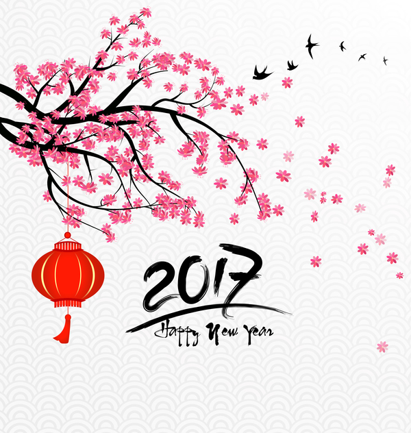 2017 chinese new year background with flowers vector 02  