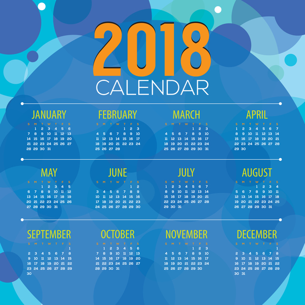 Kalender 2018 mit blauem abstraktem Hintergrundvektor  