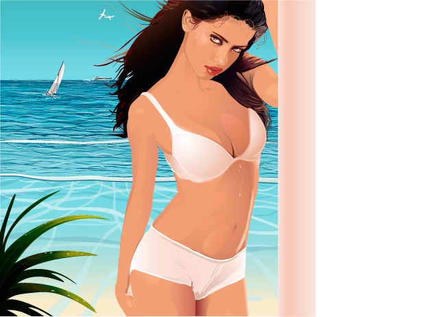 Elements of swimsuit beautiful girl Vector  