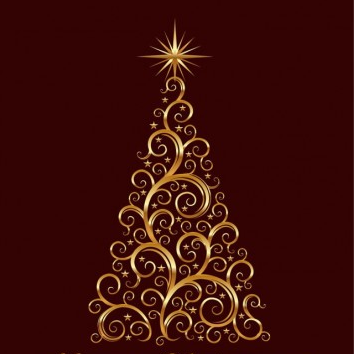 Golden Floral Christmas Tree Vector Graphic  