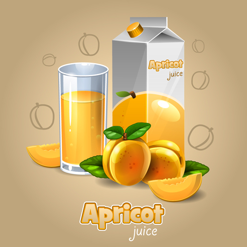 Apricot juice with cup vector  