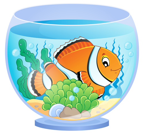 Aquarium with fish cartoon vector set 01  