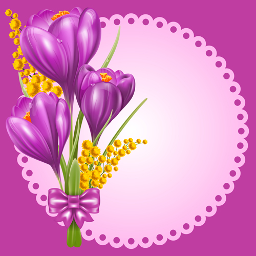 Beautiful purple flower card vectors 03  