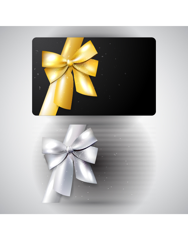 Black cards with ornate ribbon bow vector  