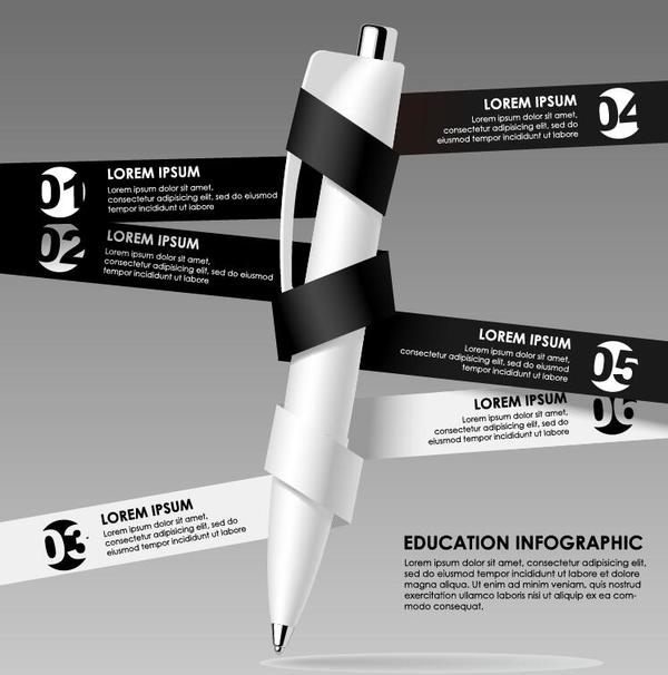 Modèle de vecteur noir ruban éducation infographique  