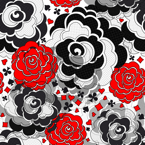 Black with red flower pattern vector material  