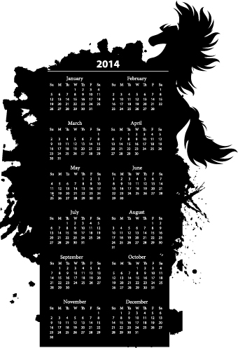 Calendar 2014 with Splash horse illustration vector 05  