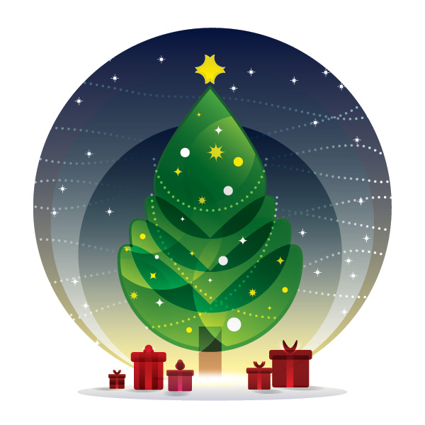 Cartoon christmas tree with night vector  