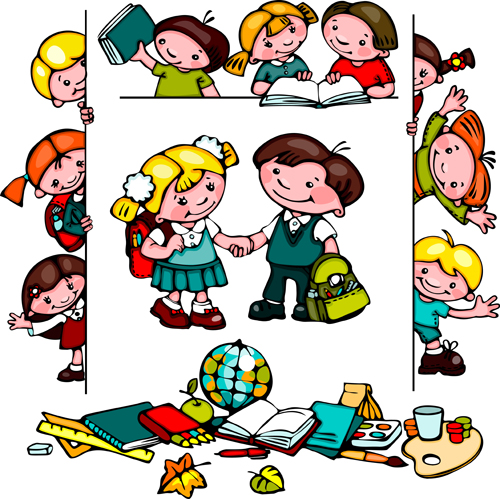 Cartoon school children cute design vector 02  