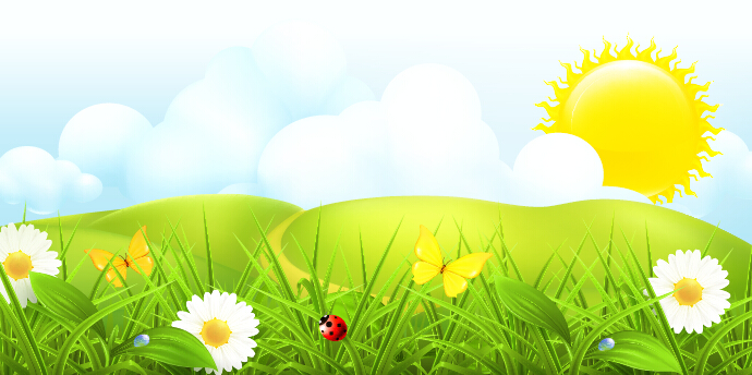 Cartoon sun with spring vector background 01  