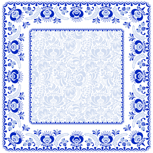 Chinese style blue and white frame vector  