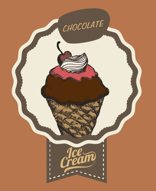 Chocolate ice cream vintage cards vectors set 04  