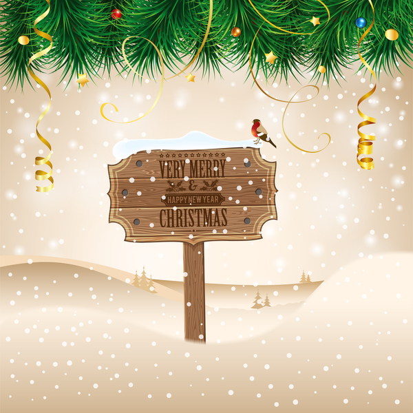 木製のボードのサインベクトル09とクリスマスの背景  
