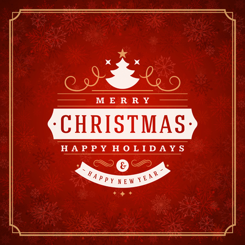 Christmas lable with frame and red background vector 02  