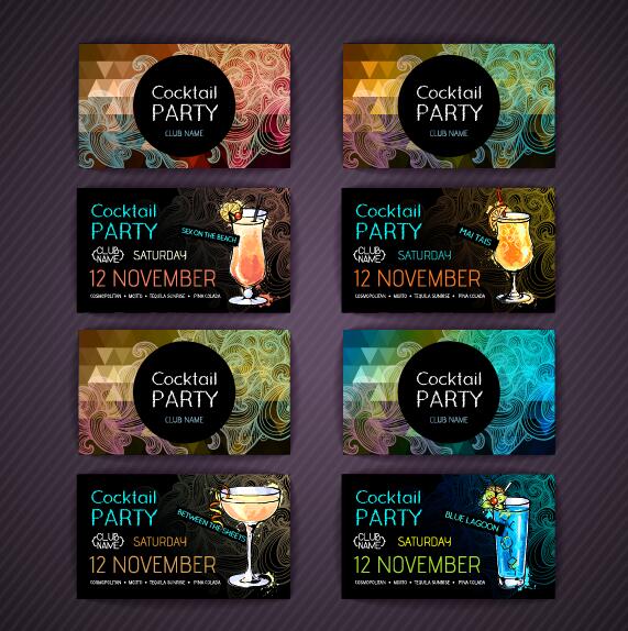 Cocktail-Party-Karten Vektorset 03  
