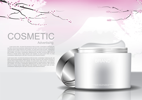 Cosmetic advertising poster with cherry blossoms vector 01  
