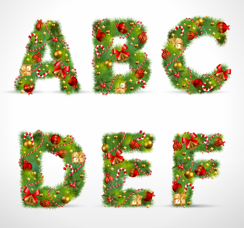 Creative Christmas Tree alphabet and number vector set 20  