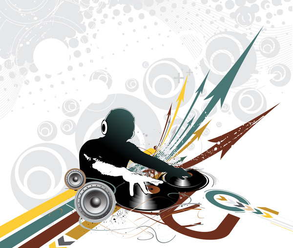 DJ man with fashion music background vector 02  