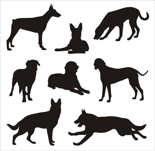 Different dog silhouettes vector material 02  