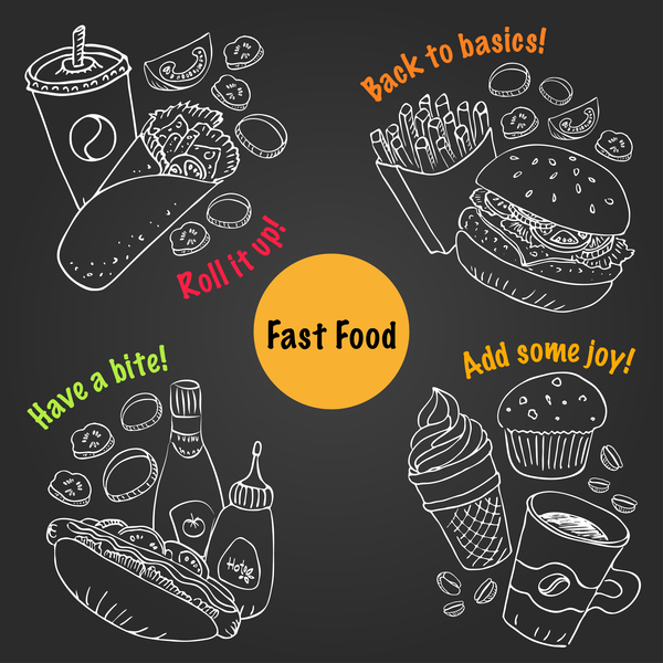 Fast-Food-Hand Zeichnungsvektor  