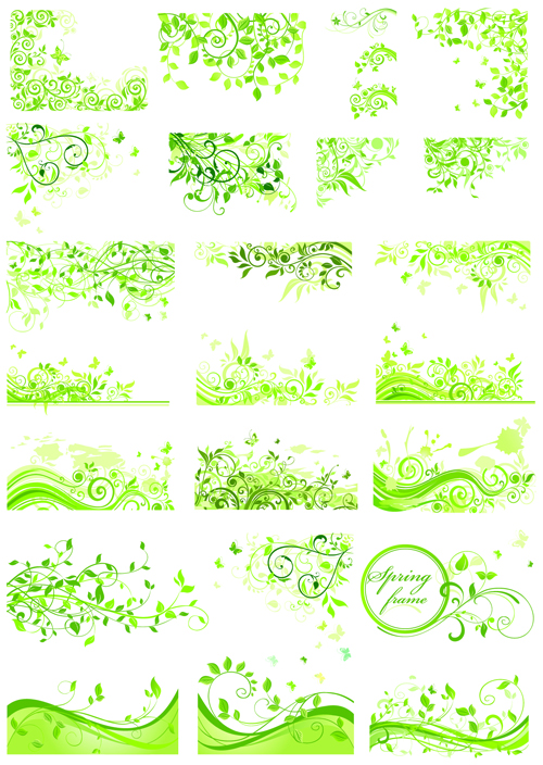 Floral green ornaments vector set 05  
