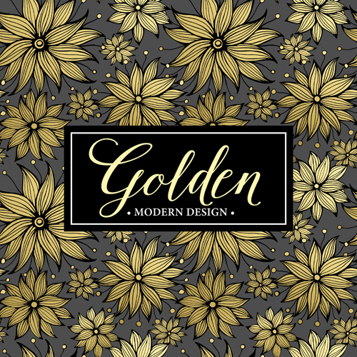 Floral seamless pattern with gold frame vectors 01  