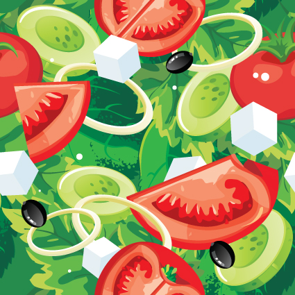 Fruits and vegetables patterns vector graphics 01  