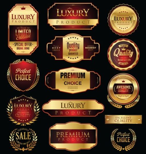 Gouden met rode luxe badges en labels vector  