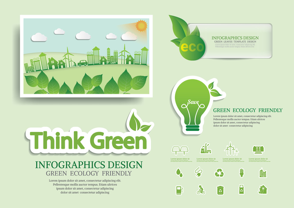 緑色のエコロジー フレンドリーなインフォ グラフィック デザイン ベクター 04  