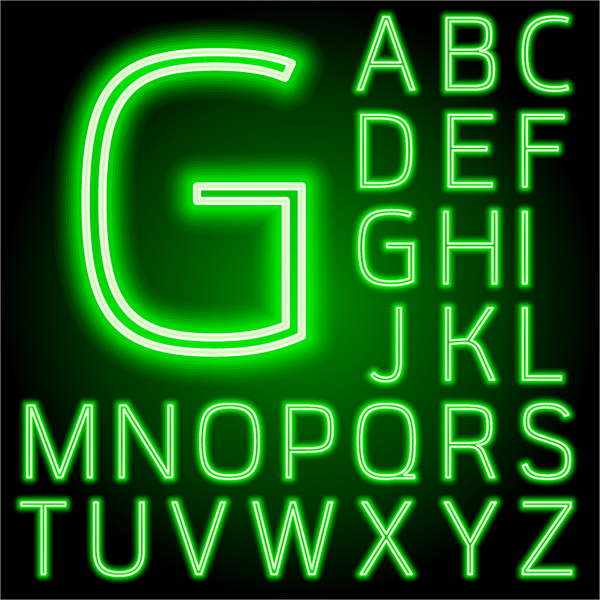 Groene neon alfabet Vector materiaal  