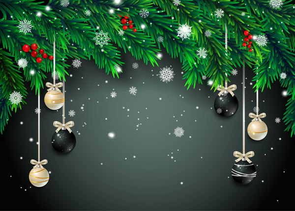 冬のクリスマスの背景ベクトル03と緑の松の針  