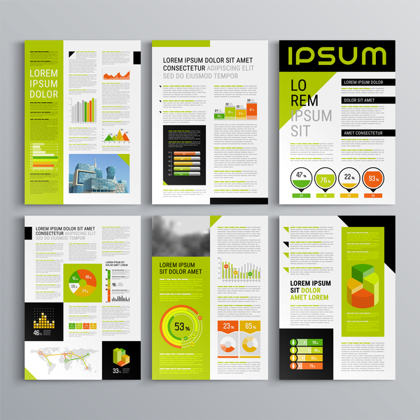 Vert avec couverture de la brochure noire avec le vecteur d'infographie 08  